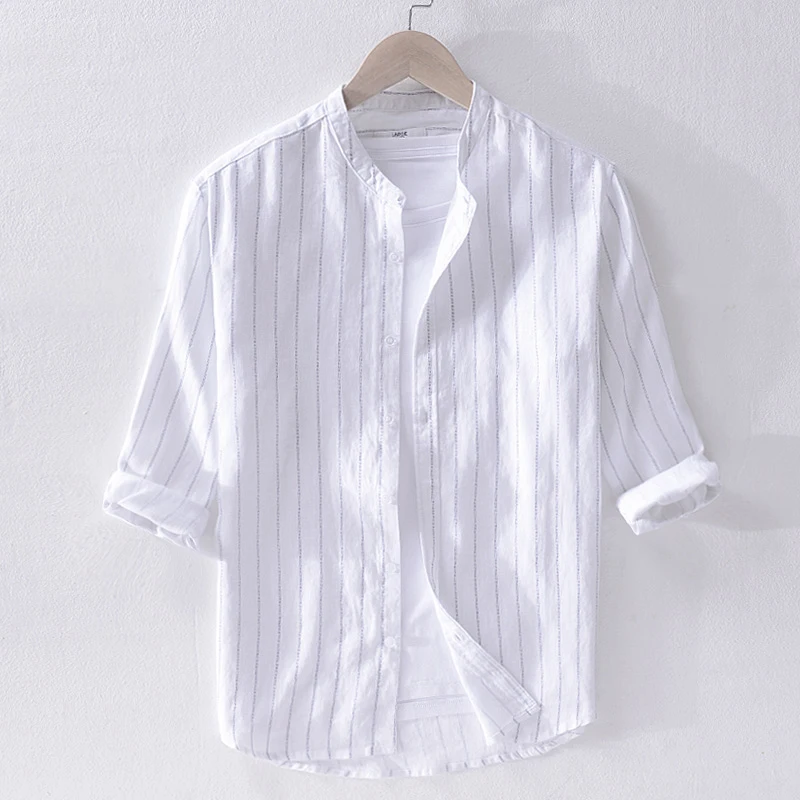 2019 New three-quarter sleeve striped linen mens shirt casual summer white shirt men fashion stand collar shirts male chemise
2019 New three-quarter sleeve striped linen mens shirt casual summer white shirt men fashion stand collar shirts male chemise