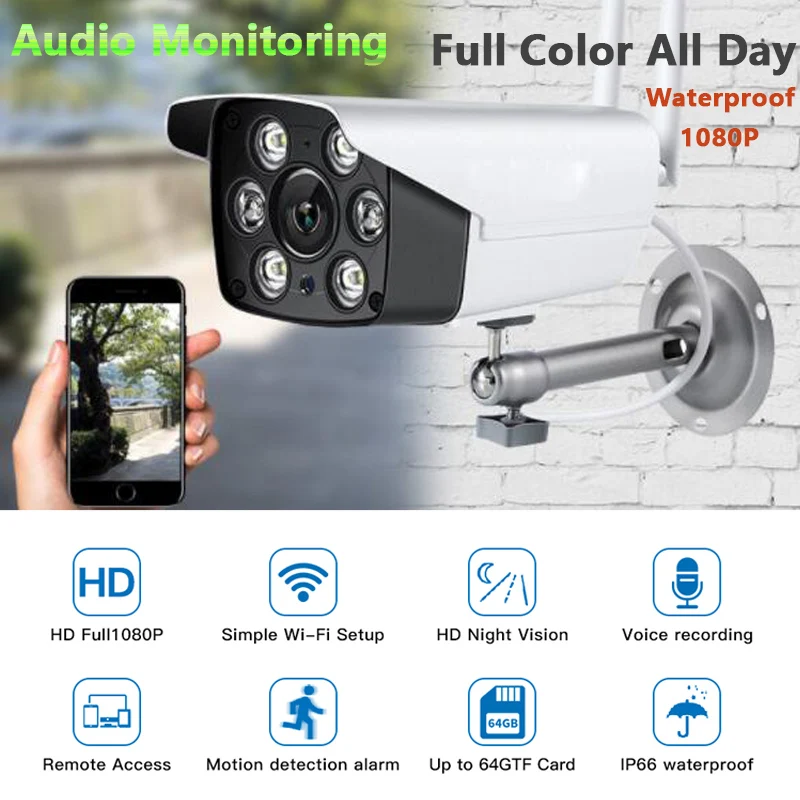 1080P Metal Security Waterproof IP Wifi Camera Video Surveillance Full Color Outdoor IP Wireless Camera With Audio Motion
1080P Metal Security Waterproof IP Wifi Camera Video Surveillance Full Color Outdoor IP Wireless Camera With Audio Motion
