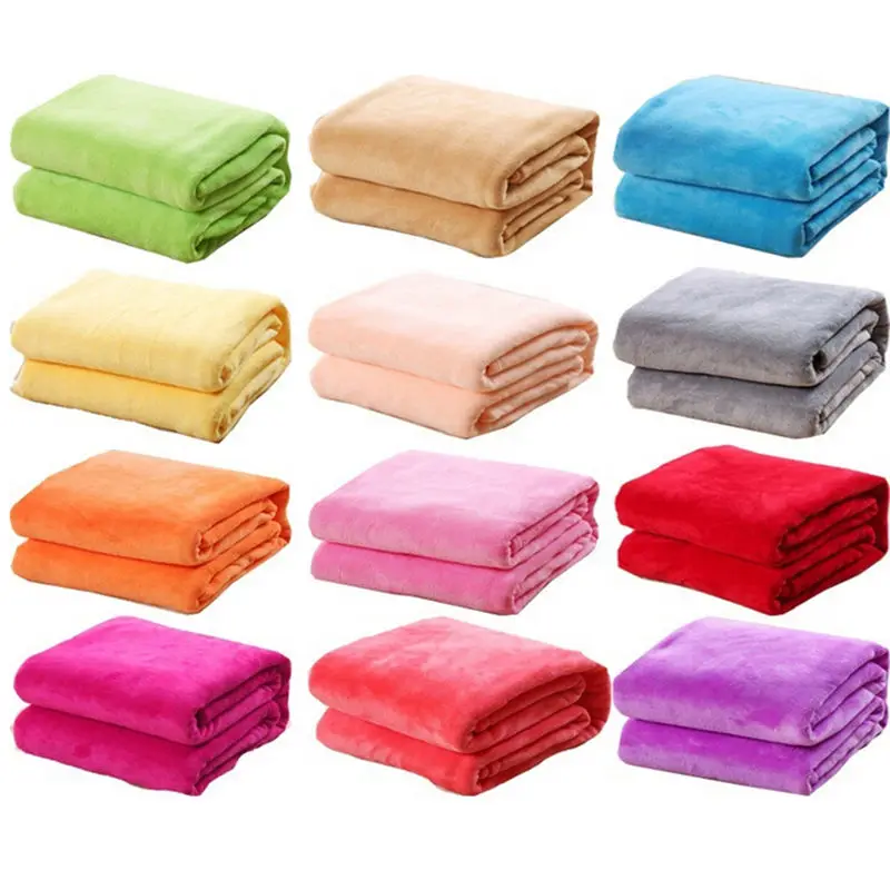 

50cm * 70cm Bed Blanket Fleece Blankets For Bed Throw Blanket Machine Washable Home Textile Solid random Color