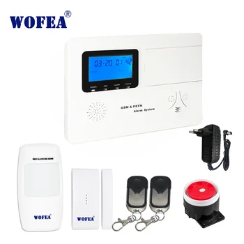 

wofea home security PSTN + GSM alarm system with 99 wireless zone ,4 wired zone ISO & android APP LCD display voice prompt