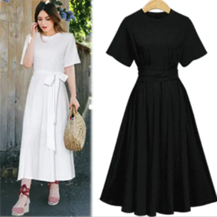 2018 summer women Round Neck Medium Length High Waist Dresses short Sleeve Slim waist a-line Dress plus size 5XL
2018 summer women Round Neck Medium Length High Waist Dresses short Sleeve Slim waist a-line Dress plus size 5XL