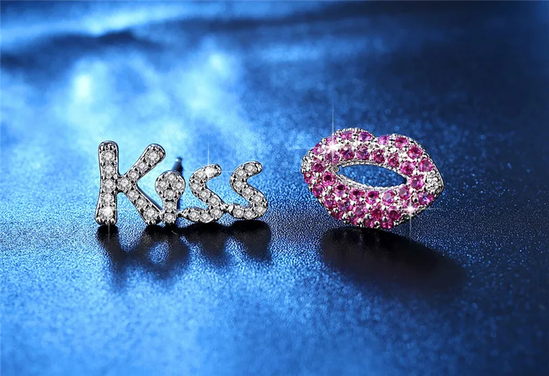 Statement Trendy Jewelry Cute Letter Kiss & Lip Stud Earrings Shiny Crystal Stud Earrings Factory Wholesale For Women Party (1)
