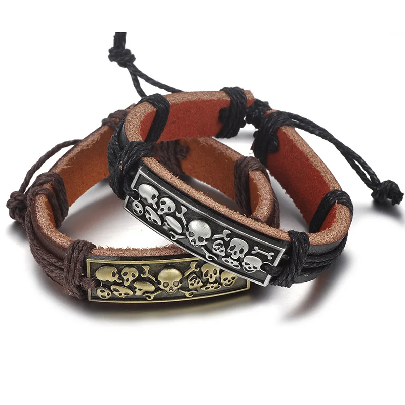 SPINNER 2017 New Punk Skull Genuine Leather Bracelets Vintage Rope Survival Bracelet& Bangle Women Men Jewelry Gift
SPINNER 2017 New Punk Skull Genuine Leather Bracelets Vintage Rope Survival Bracelet& Bangle Women Men Jewelry Gift
