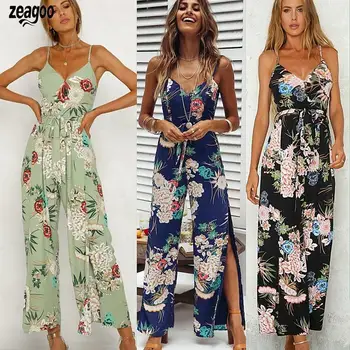 Women Casual V-Neck Sleeveless Floral Spaghetti Belt Strap Medium Waist Ankle Length Loose Rompers Summer
Women Casual V-Neck Sleeveless Floral Spaghetti Belt Strap Medium Waist Ankle Length Loose Rompers Summer