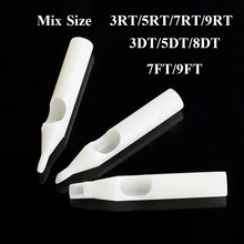 Горячие 50 шт татуировки Советы стерильные Ассорти пластиковые одноразовые татуировки Советы белые насадки на тюбик смешанный размер 3/5/7/9RT ...(China)