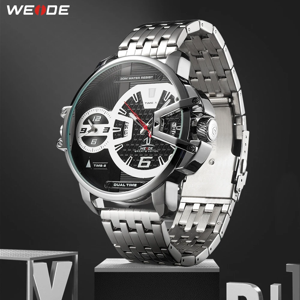 

WEIDE Men Watch Military Stainless Steel Strap Auto Date Quartz Movement Analog Male Clock Hours Wrist Watch Relogio Masculino