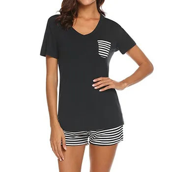 2020 Newest Summer Sleepwear Set Women's Pajama Set Striped Short Sleeve Sleepwear Sets Home Nightwear Sleepsuit
2020 Newest Summer Sleepwear Set Women's Pajama Set Striped Short Sleeve Sleepwear Sets Home Nightwear Sleepsuit