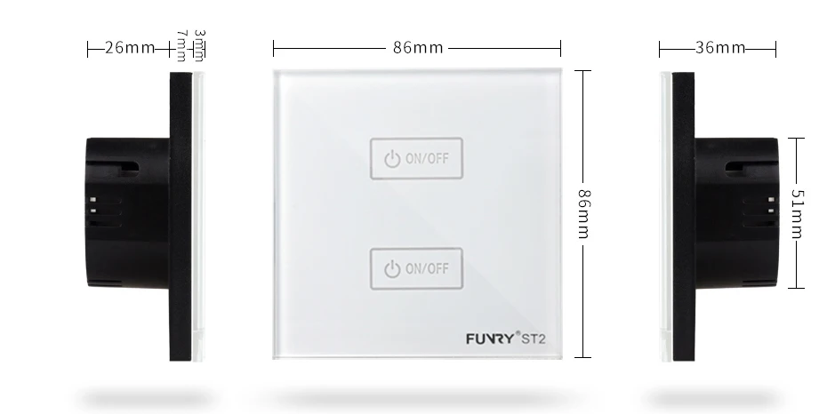 Funry ST2 2Gang EU Standard Touch Screen Smart Switch Surface Waterproof Tempered Glass 170-240V RF433MHz Lighting Touch Switch 6