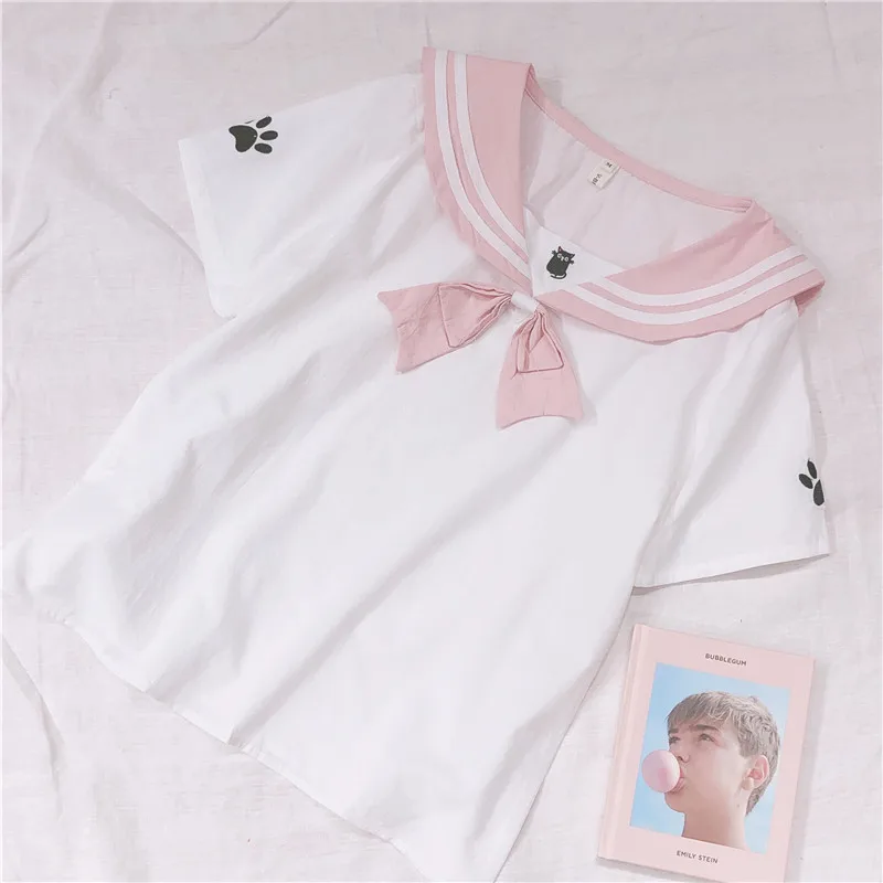 Japanese Style Mori Girl Sailor Collar Strawberry Cat Claw Print Short Sleeve T Shirt 2019 Summer Women Cotton Kawaii Tees Tops
Japanese Style Mori Girl Sailor Collar Strawberry Cat Claw Print Short Sleeve T Shirt 2019 Summer Women Cotton Kawaii Tees Tops