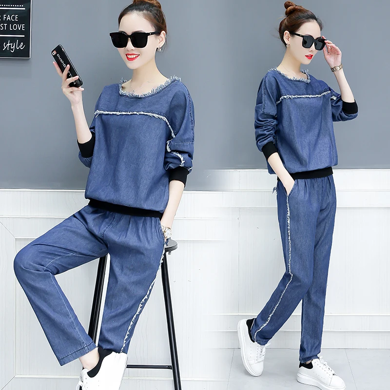 Tracksuit For Women 2018 Autumn Womens Large Size Casual Tops+Denim Long Pants Suit Female Fashion Two Piece Sets Plus Size 3XL
Tracksuit For Women 2018 Autumn Womens Large Size Casual Tops+Denim Long Pants Suit Female Fashion Two Piece Sets Plus Size 3XL