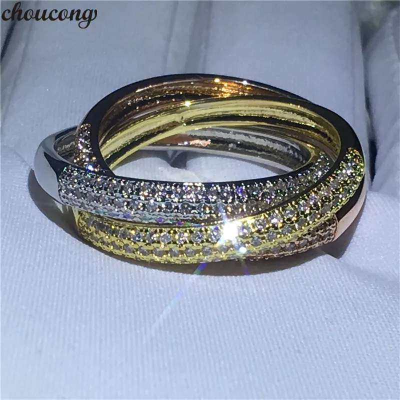 

choucong 3-in-1 Finger Ring sets Pave setting 5A Zircon Cz 925 sterling Silver Engagement Wedding Band Rings for Women Jewelry