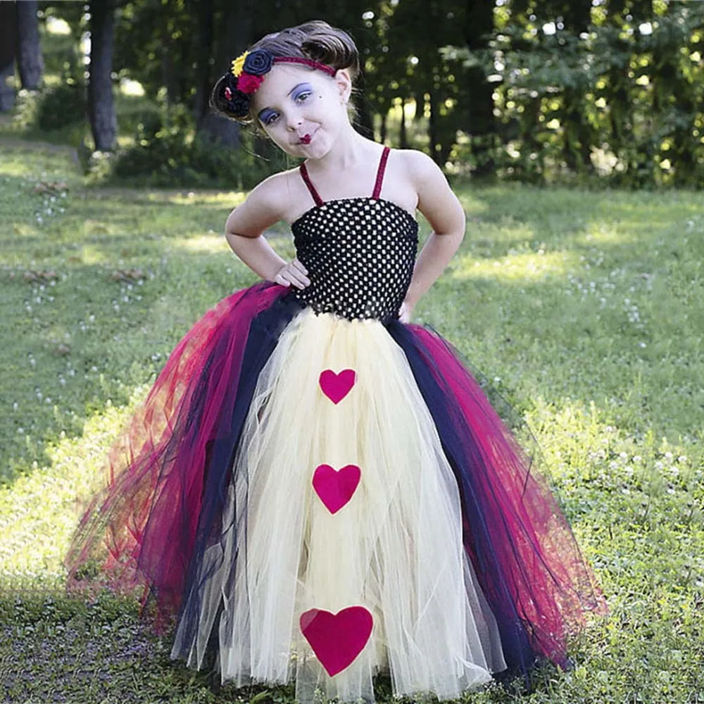 Kids Queen of Hearts Fancy Dress Costume Alice in Wonderland Girls Dresses Age 10 Vampirina Costume Halloween Cosplay Tutu Dress (2)