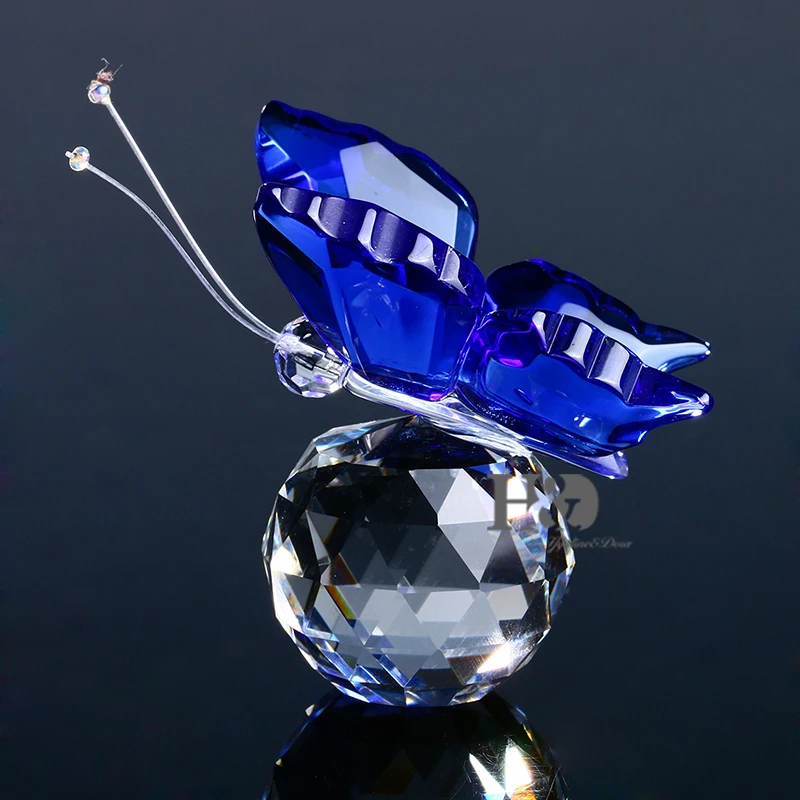 Image Glass Crystal Blue Butterfuly Figurines Paperweight Crafts Art Collection Table Car Ornaments Souvenir Home Wedding Decoration