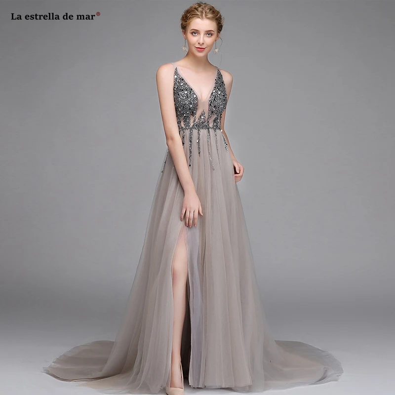 Vestidos de fiesta de noche largos elegantes new tulle crystal sexy V-neck gray purple light blue champagne green prom dresses
Vestidos de fiesta de noche largos elegantes new tulle crystal sexy V-neck gray purple light blue champagne green prom dresses