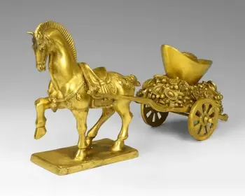 Elaborate Chinese Folk Brass Lucky beautiful Lifelike Horse pull a cart Statue 
Elaborate Chinese Folk Brass Lucky beautiful Lifelike Horse pull a cart Statue