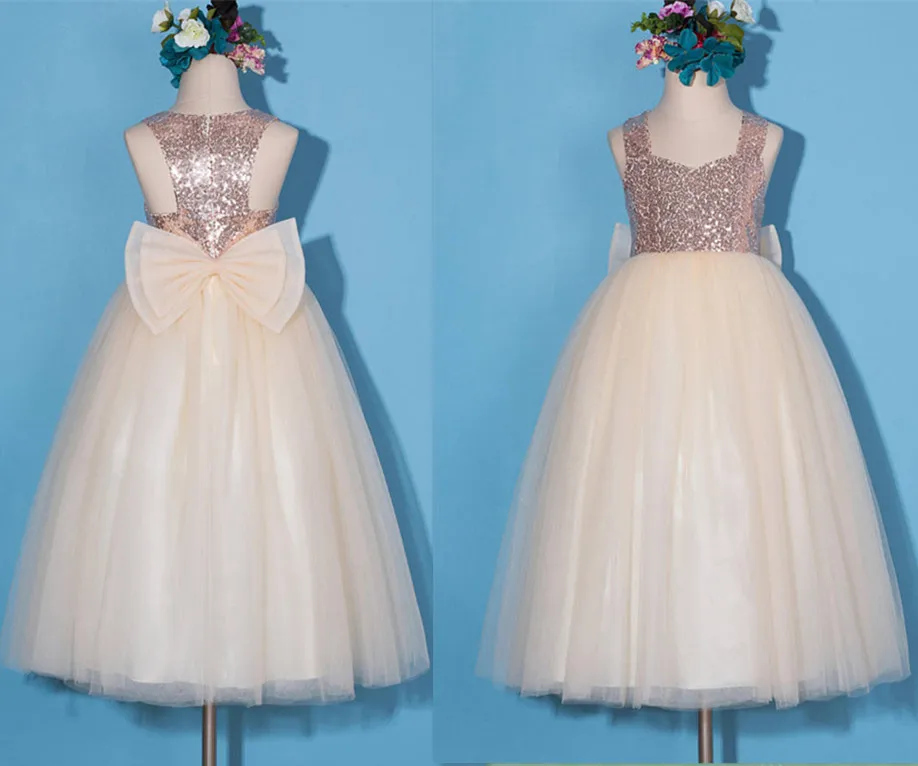 Rose Gold Flower Girl Dress 2017 Custom Made Girls Dresses with Sequins Bow Pageant Gown Any Size 
Rose Gold Flower Girl Dress 2017 Custom Made Girls Dresses with Sequins Bow Pageant Gown Any Size