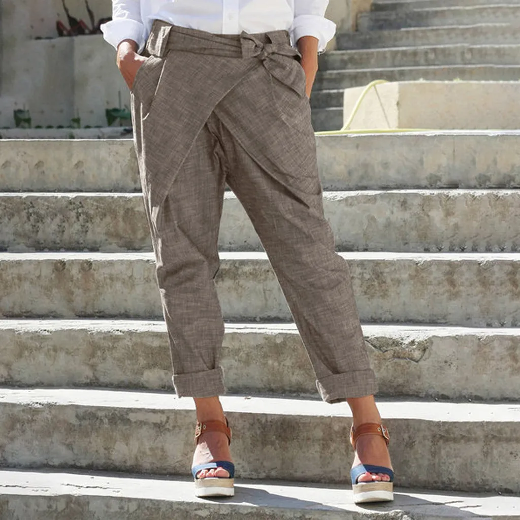 2019 Women Casual Loose Plus Size Pure Color Linen Pocket Bandage Pants For Women High Waist Black Khaki Green Pants Trousers B1
2019 Women Casual Loose Plus Size Pure Color Linen Pocket Bandage Pants For Women High Waist Black Khaki Green Pants Trousers B1