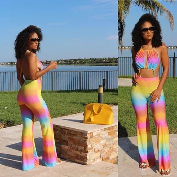 Women Sleeveless Rainbow Print Jumpsuit Hollow Out Sexy Wide Leg Overalls Casual Beach Backless Playsuit
Women Sleeveless Rainbow Print Jumpsuit Hollow Out Sexy Wide Leg Overalls Casual Beach Backless Playsuit