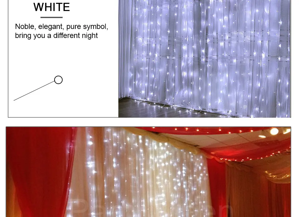 300LEDs Christmas Holiday Lighting 3X3 Meters 18W IP44 Waterproof Xmas Garden Garland Indoor Bedroom Curtain Decoration Lamps (15)