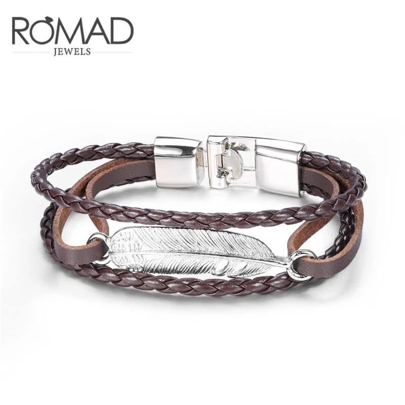 ROMAD Vintage Feather Bracelet Fashion Multi layer charm Genuine Leather Bracelet & Bangle for Men Women Jewelry Pulseras
ROMAD Vintage Feather Bracelet Fashion Multi layer charm Genuine Leather Bracelet & Bangle for Men Women Jewelry Pulseras
