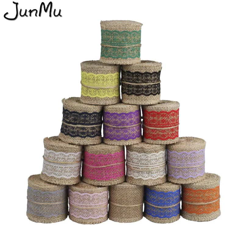 2M x 6cm Vintage Burlap Ribbon Roll with colorful lace Fabric Craft for Chair Sash Bow Wedding Diy Gift Packing Party Decoration
2M x 6cm Vintage Burlap Ribbon Roll with colorful lace Fabric Craft for Chair Sash Bow Wedding Diy Gift Packing Party Decoration