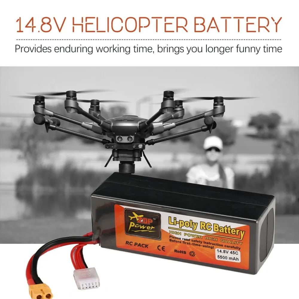 ZOP Power 14.8V 5500mAh 45C 4S 1P Lipo Battery XT60 Plug Rechargeable for RC Racing Drone Quadcopter Helicopter Car Boat Model
ZOP Power 14.8V 5500mAh 45C 4S 1P Lipo Battery XT60 Plug Rechargeable for RC Racing Drone Quadcopter Helicopter Car Boat Model