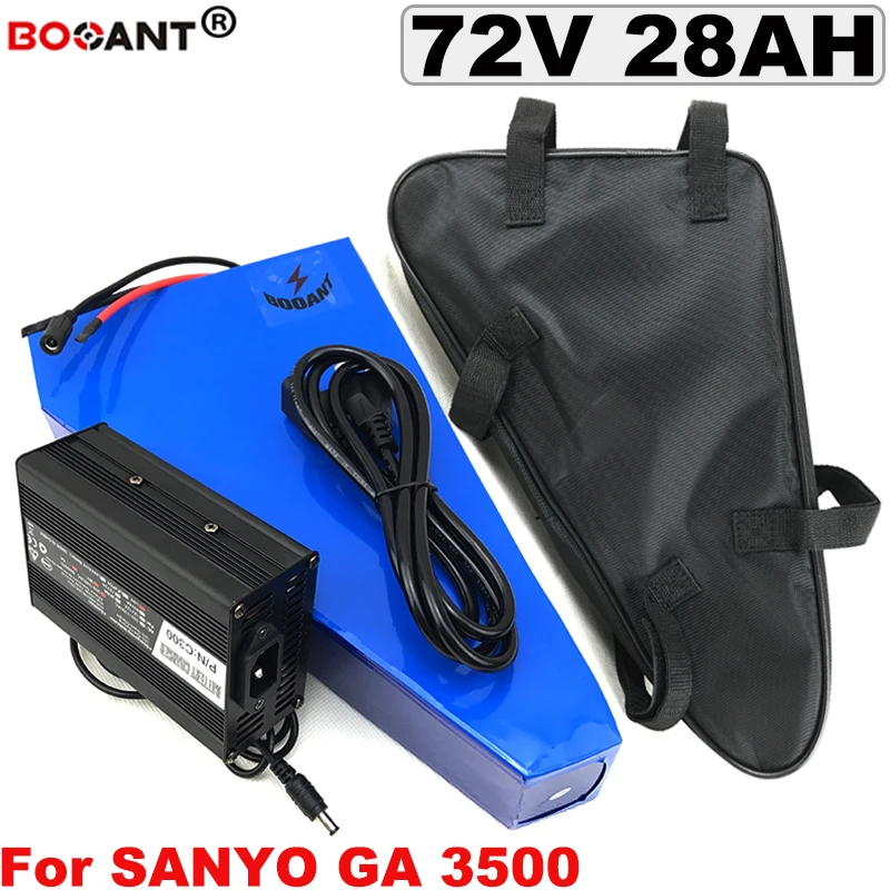 72V 28AH triangle Lithium Battery for SANYO 18650 Cell electric bike battery 72V for 1500W 2000W 3000W Motor +5A Charger +a bag
72V 28AH triangle Lithium Battery for SANYO 18650 Cell electric bike battery 72V for 1500W 2000W 3000W Motor +5A Charger +a bag