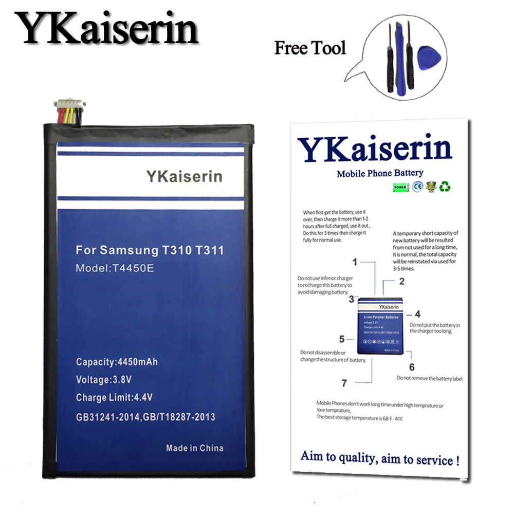 Free Tool+YKaiserin 4450mAh Replacement Battery For Samsung GALAXY Tab 3 8.0 SM T310 T311 Lithium Rechargeable Batteries T4450E
Free Tool+YKaiserin 4450mAh Replacement Battery For Samsung GALAXY Tab 3 8.0 SM T310 T311 Lithium Rechargeable Batteries T4450E