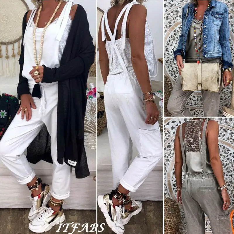 Summer Fashion Women's Dungaree Bib Cargo Pants Hip Hop Harem Sleeveless Jumpsuit Romper Overalls Clothes M-3XL | Женская одежда