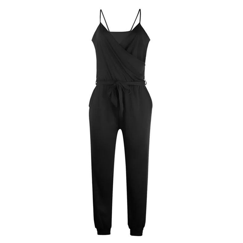 New Summer Women Solid V-Neck Strapless Bandage Ruffled Sleeveless Long Jumpsuits Lady Elegant Playsuit Fashion Jumpsuit #4R07 (13)