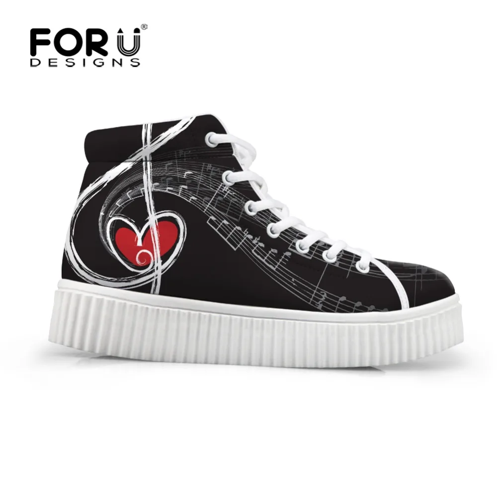 

FORUDESIGNS Autumn High Quality Shoes Woman Height Increasing Ladies Sneakers Women 3D Music Note Brand High Top Female Creepers