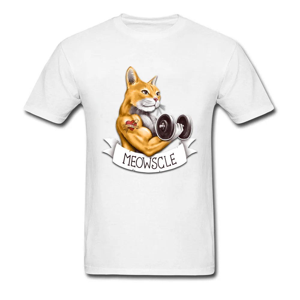Meowscle Casual Labor Day All Cotton Round Collar Man Tops Shirts Casual Tops Tees Company Short Sleeve T Shirt Meowscle white