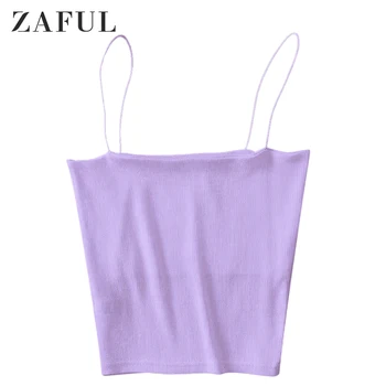 

ZAFUL Ribbed Cropped Cami Top Women Summer Basic Crop Top Streetwear Sleeveless 6 Solid Colors Tanks Tops Women's Clothes