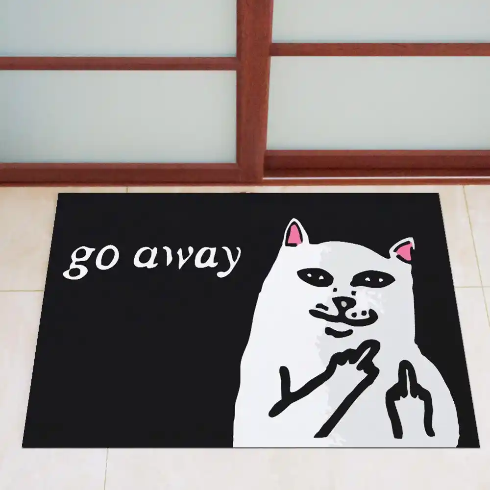 High Quality Rubber Door Mat Black And White Cat Go Away