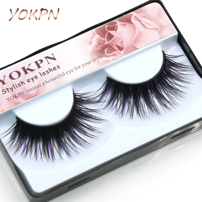 

YOKPN False Eyelashes Black And Purple Exaggerated Thick False Eyelashes Lengthening Smoked Makeup Cross False Eyelashes k60