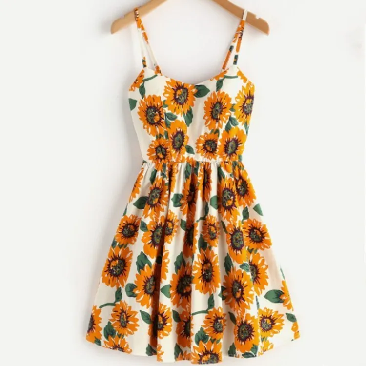 2019 Backless Sunflower Print Dress Women V Neck Off Shoulder Strap Mini Dress A-Line Dresses
2019 Backless Sunflower Print Dress Women V Neck Off Shoulder Strap Mini Dress A-Line Dresses
