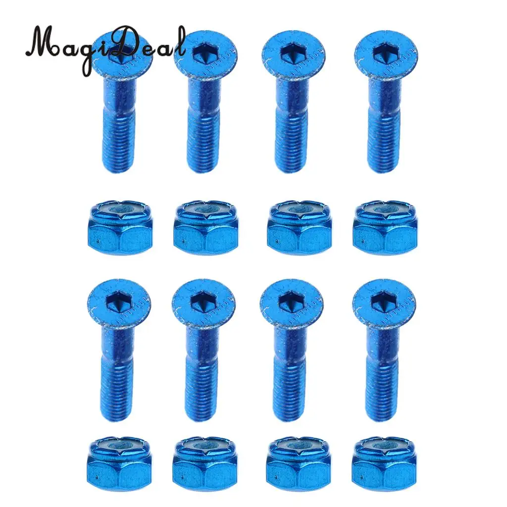 MagiDeal 8pcs Replacement Skateboard Truck Hardware Set Longboard Screws Bolts Blue
