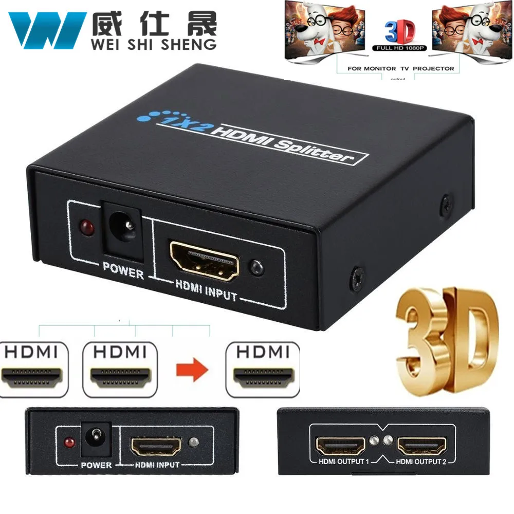 Image HDCP HDMI Splitter Full HD 1080p Video HDMI Switch Switcher 1X2 Split 1 in 2 Out Amplifier Dual Display For HDTV DVD PS3 Xbox