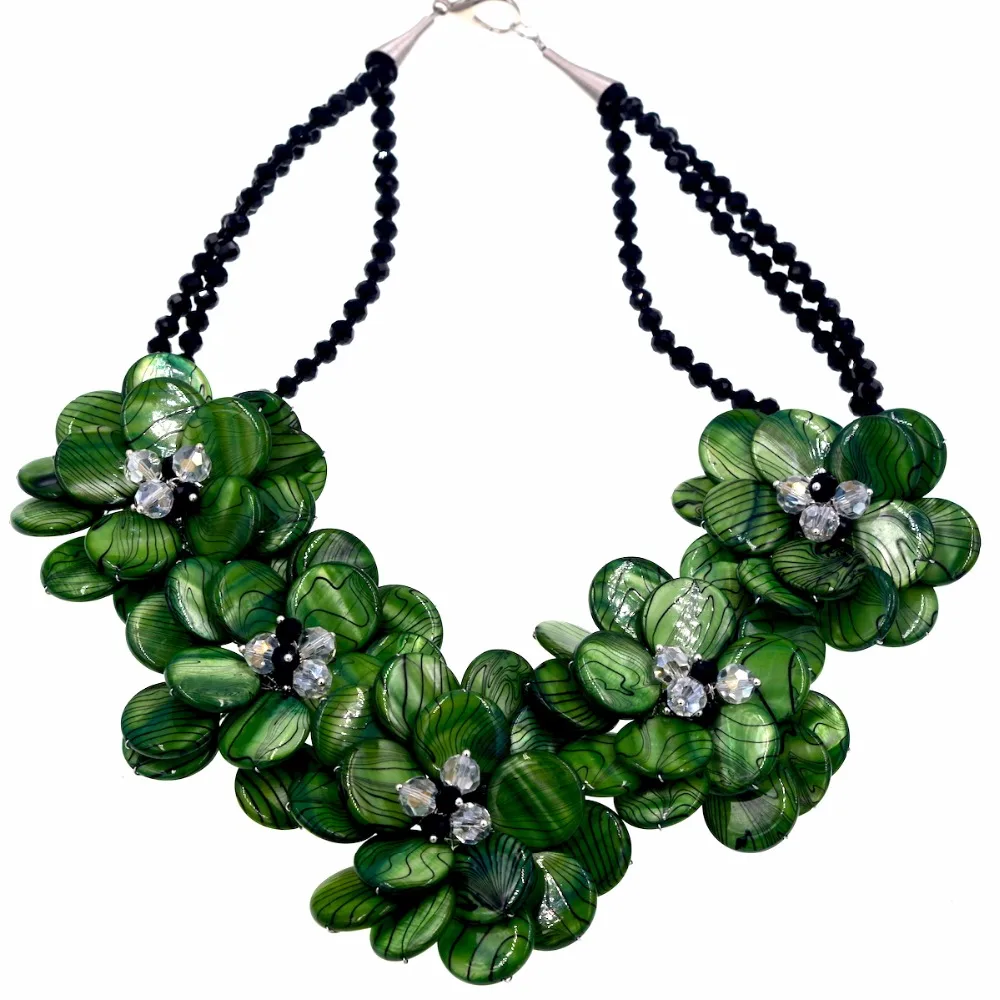 Фото Черный кристалл и зеленый корпус цветок Чокеры ожерелье для женщин | Украшения