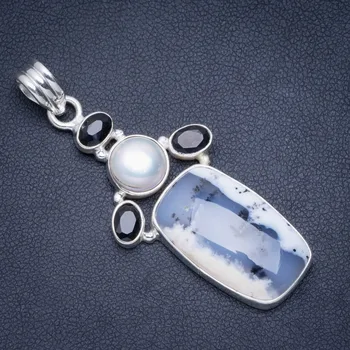 Natural Dendritic Opal,River Pearl and Blck Onyx Handmade Unique 925 Sterling Silver Pendant 2.25" A0030
Natural Dendritic Opal,River Pearl and Blck Onyx Handmade Unique 925 Sterling Silver Pendant 2.25" A0030