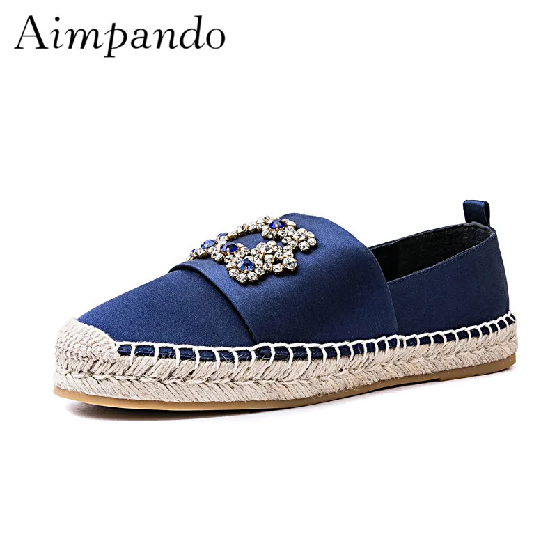 

Classic Fisherman Shoes Woman Round Toe Jewelled Square Buckle Luxury Satin Casual Flat Shoes Slim Loafers