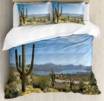 Saguaro Cactus Decor Duvet Cover Set Big Cactus on the Valley Over Bartlett Lake in Desert Shallow Root Nature 4pcs Bedding Set
Saguaro Cactus Decor Duvet Cover Set Big Cactus on the Valley Over Bartlett Lake in Desert Shallow Root Nature 4pcs Bedding Set