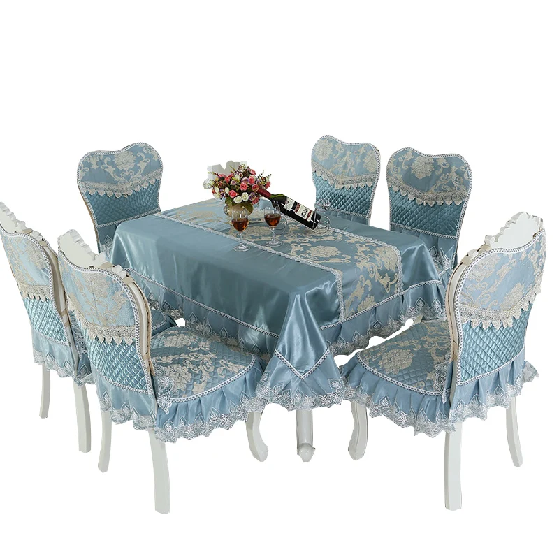 RUBIHOME Blue European Style Table Cloth Embroidery Lace Design Table Cover in Dinning Room