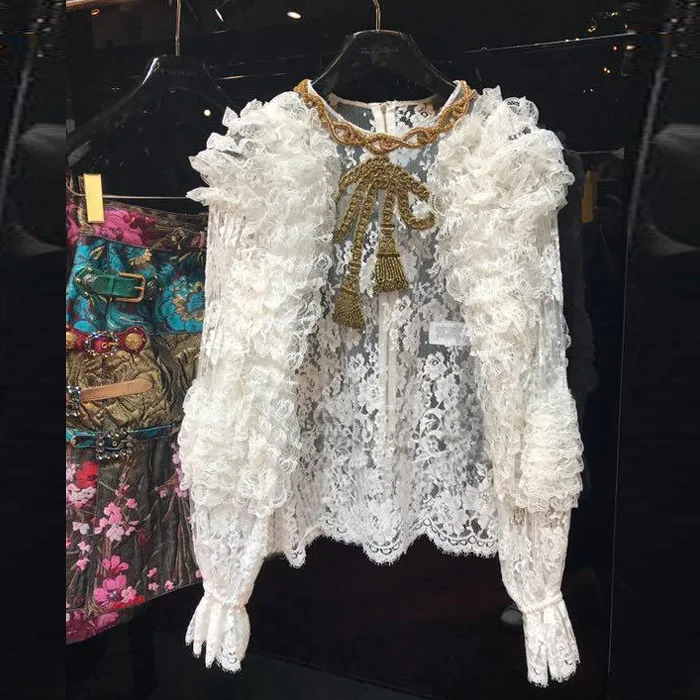 Luxury Brand Summer Lace Shirt 2018 Women Fashion Long Puff Sleeve Zippers Transparent Top Elegant Beading Bow Vintage Blouse
Luxury Brand Summer Lace Shirt 2018 Women Fashion Long Puff Sleeve Zippers Transparent Top Elegant Beading Bow Vintage Blouse