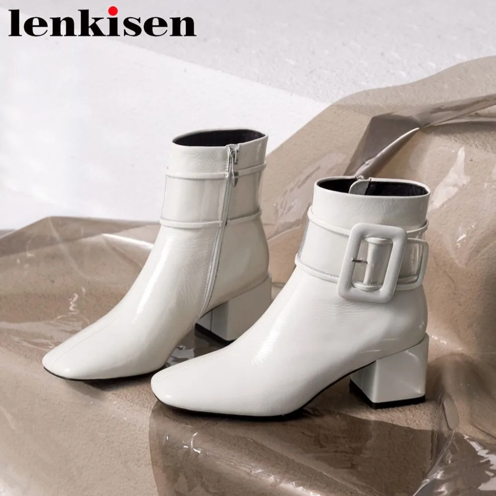 Lenkisen square toe square high heels patent cow leather solid buckle decoration superstars women high quality ankle boots L62
Lenkisen square toe square high heels patent cow leather solid buckle decoration superstars women high quality ankle boots L62