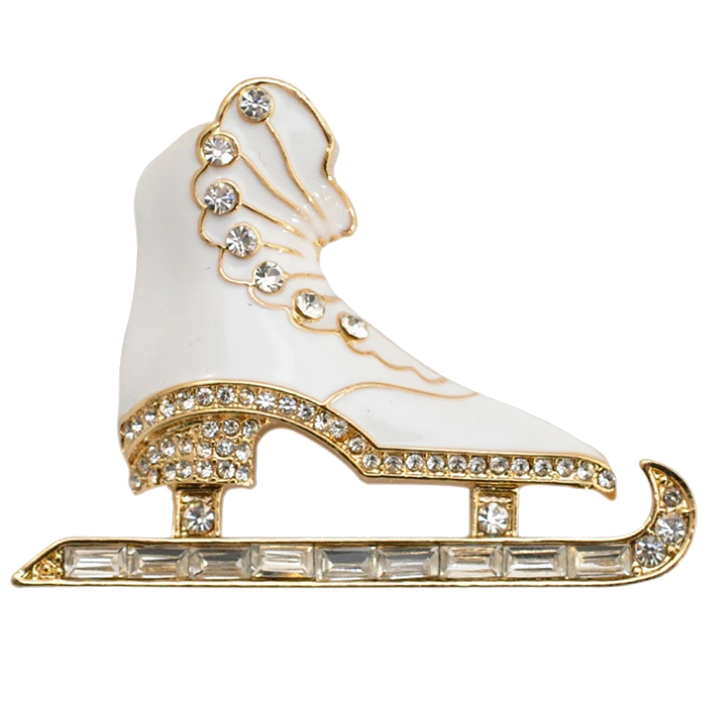 Trendy 3d Brooches For Women Men Rhinestone Ice Skate Skating Pins Fashion Jewelry Clothing Bags Hats Accessories White Badge