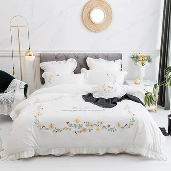 Korean Princess Style White Pink Gray Flowers Embroidery 100% Cotton Girl Bedding set Duvet Cover Bed Skirt Bed Sheet Pillowcase
Korean Princess Style White Pink Gray Flowers Embroidery 100% Cotton Girl Bedding set Duvet Cover Bed Skirt Bed Sheet Pillowcase