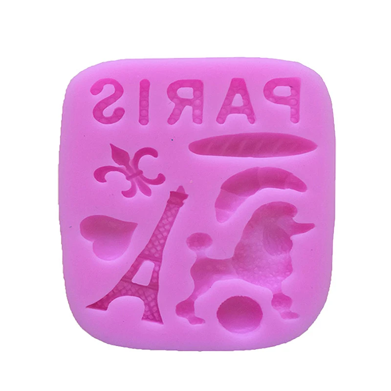 JX-LCLYL Paris Theme E.iffel Tower Dog Silicone Mould Cake Decor Craft DIY Icing Mold 10.3*7.8*1cm