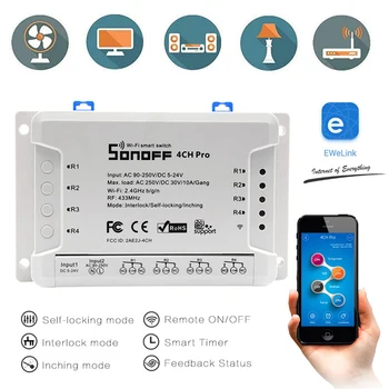 WiFi RF Control Switch Work with Alexa Google Home Sonoff 4CH Pro R2 Wifi Switch 4 Channel Inching Self-Locking Interlock Smart
WiFi RF Control Switch Work with Alexa Google Home Sonoff 4CH Pro R2 Wifi Switch 4 Channel Inching Self-Locking Interlock Smart