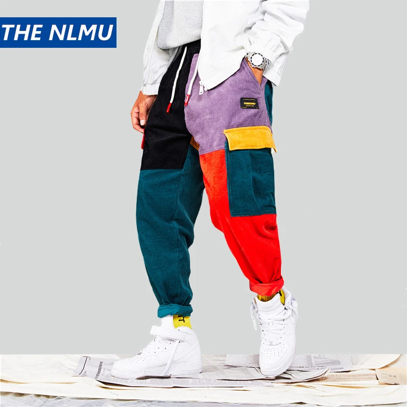 Хип-Хоп Уличная одежда длиной до бедер Мужские штаны для бега с цветными блоками